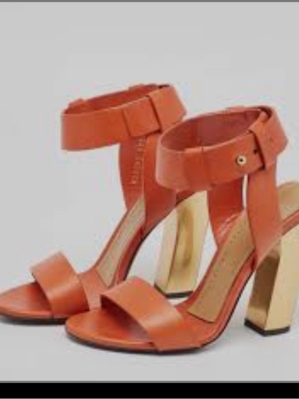 Tom Ford Orange Leather Ankle-Strap Block Heels